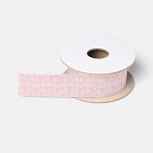 Boho Pink Ribbon Bows Pattern On Powder Blush Pink Satin Ribbon