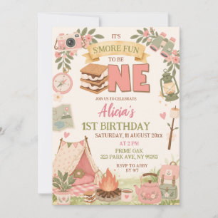 Boho Pink Smore Fun to be One First Birthday Invitation
