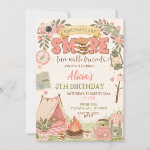 Boho Pink Smore Fun With Friends Birthday Invitation