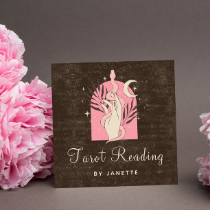 Boho Pink Snake Healing Hand Celestial Moon Tarot Square Business Card