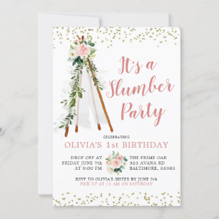 Boho Pink Teepee Slumber Party Birthday Invitation