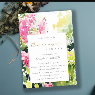 Boho Pink Tropical Bougainvillea Rehearsal Dinner Invitation