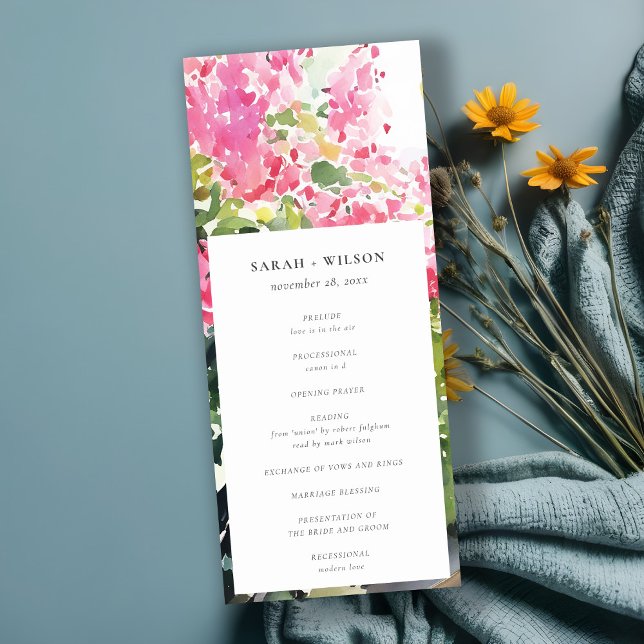 Boho Pink Tropical Bougainvillea Wedding Program (Creator Uploaded)