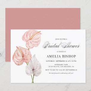 Boho Pink Watercolor Anthuriums Bridal Shower Invitation