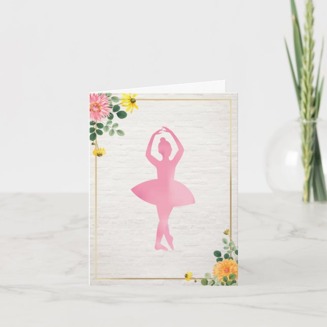 Boho Pink Watercolor Brick Floral Ballet Birthday Invitation (Front)