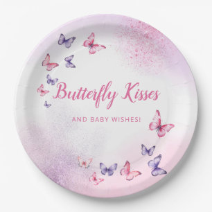 Boho Pink Watercolor Butterfly Baby Shower Paper Plate