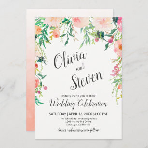 Boho Pink Watercolor Floral Wedding Invitation