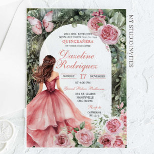 Boho Pink Whimsical Forest Quinceanera Acrylic Invitations