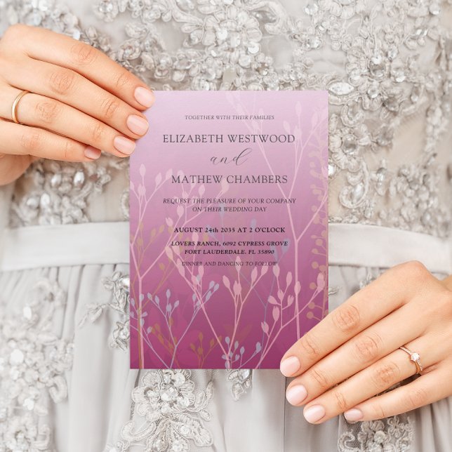 Boho Pink Wild Grasses & Foliage Wedding Invitation (Creator Uploaded)