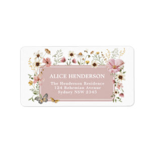Boho Pink Wildflower Garden Party Return Address Label