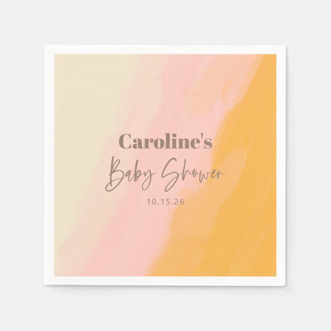 Boho Pink Yellow Script Custom Baby Shower  Napkin (Front)