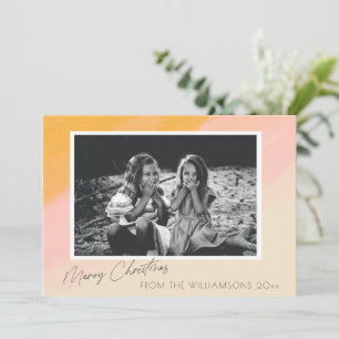 Boho Pink Yellow Watercolor Christmas Custom Photo Holiday Card