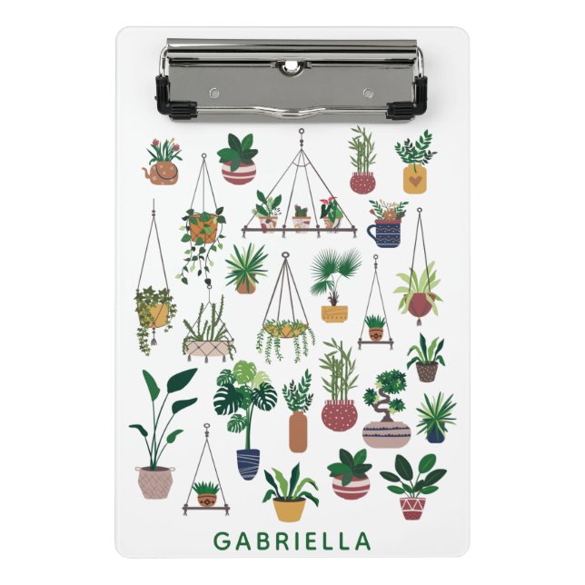Boho Plant Lady Illustration Art Personalised Mini Clipboard (Front)