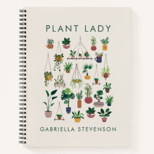 Boho Plant Lady Illustration Art Personalised Name Notebook