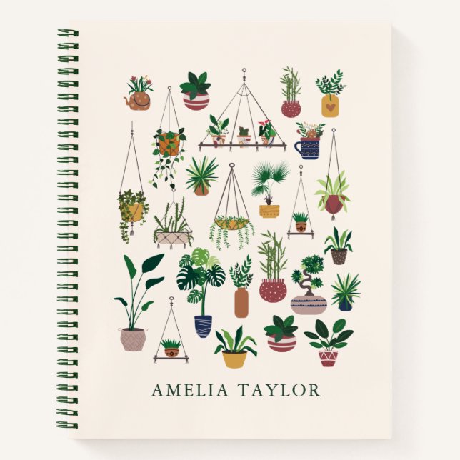 Boho Plant Lovers Greenery Personalized Name Notebook (Front)