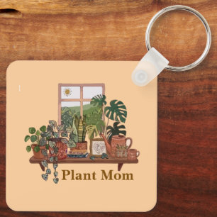 Boho Plant Mum Indoor Garden Watercolor  Key Ring