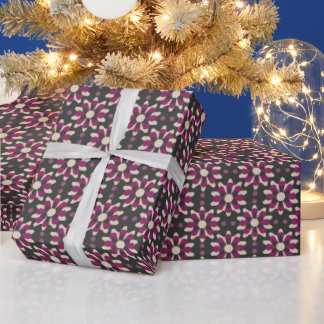 Boho Plum & Charcoal Geometric Floral Pattern Wrapping Paper