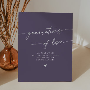 Boho Plum Purple Generations of Love Wedding Pedestal Sign