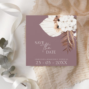 Boho Plum Purple White Pampas Grass Wedding Save The Date