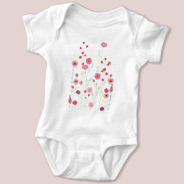 Boho Plymouth Wild Flowers Modern Painting Baby Bodysuit (Modern wildflower art baby bodysuit)