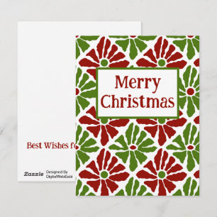 Boho Poinsettia Funky Pattern Merry Christmas Holiday Card