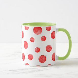 Boho polka dot pattern l Red and white l Green Mug