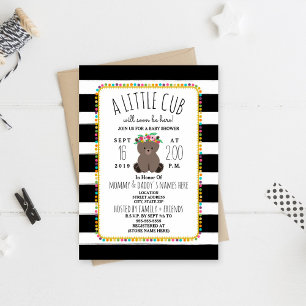 Boho Pom Poms Bear Cub Baby Shower Invitation