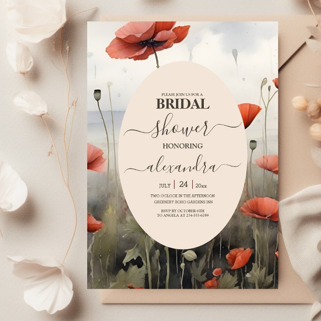 Boho Poppy  Wildflower Botanical Bridal Invitation (Creator Uploaded)
