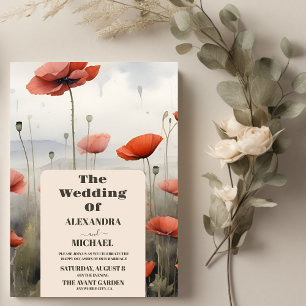 Boho Poppy  Wildflower Botanical Wedding  Invitation