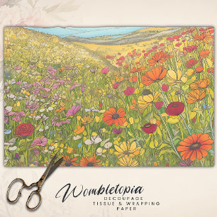 Boho Poppy Wildflower Fields Colourful Decoupage Tissue Paper