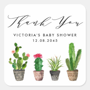 Boho Potted Cactus Baby Shower Thank You Square Sticker