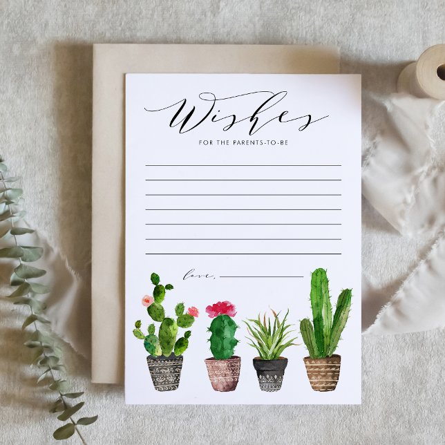 Boho Potted Cactus Well Wishes Baby Shower Advice Card (Creator Uploaded)