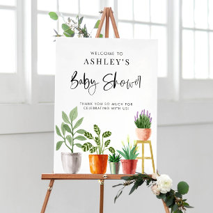 Boho Potted Houseplants Baby Shower Welcome Poster