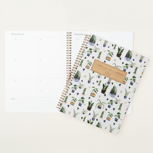 Boho Potted Plant Pattern Personalised  Notebook Planner (Display)