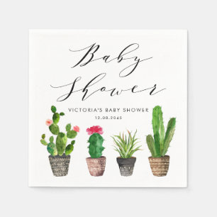 Boho Potted Succulents and Cactus Baby Shower Napkin