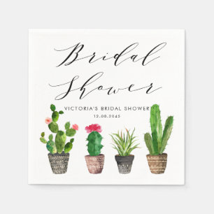 Boho Potted Succulents and Cactus Bridal Shower Napkin