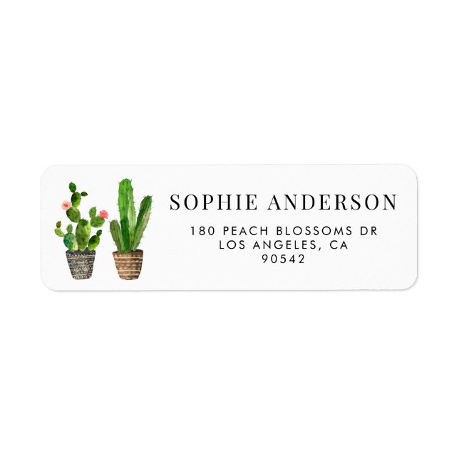 Boho Potted Succulents and Cactus Personalised Return Address Label (Front)