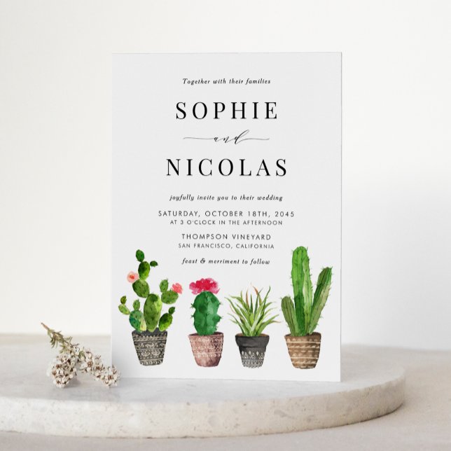 Boho Potted Succulents and Cactus Summer Wedding Invitation (Creator Uploaded)
