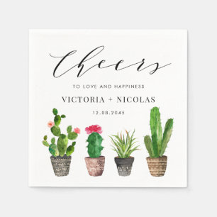 Boho Potted Succulents and Cactus Summer Wedding Napkin