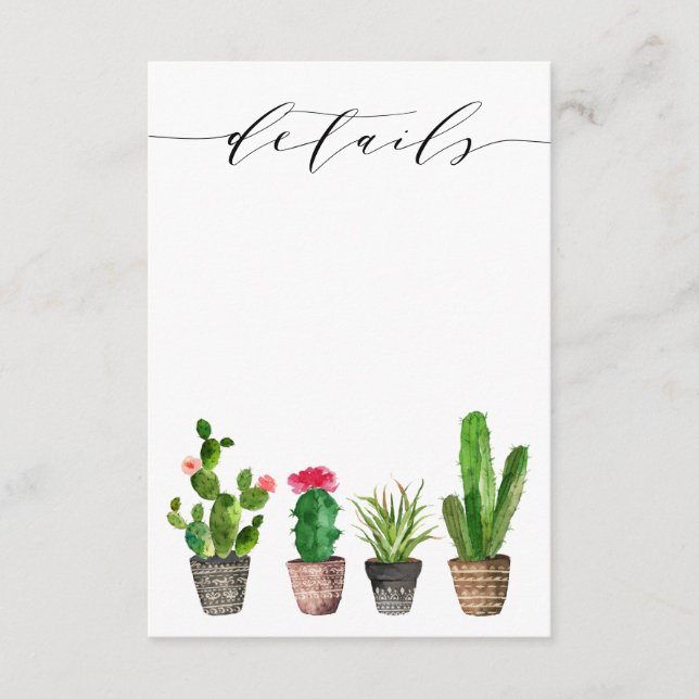 Boho Potted Succulents and Cactus Wedding Details Enclosure Card (Front)