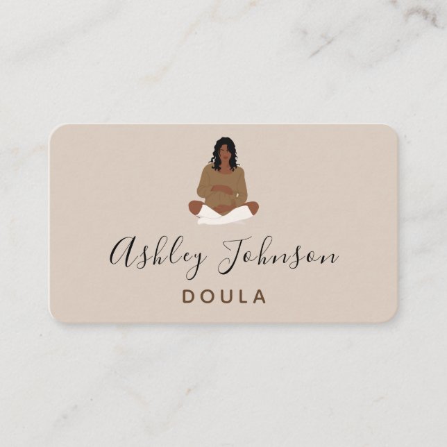 Boho Pregnant Lady Illustration Birthing Coach Business Card (Front)