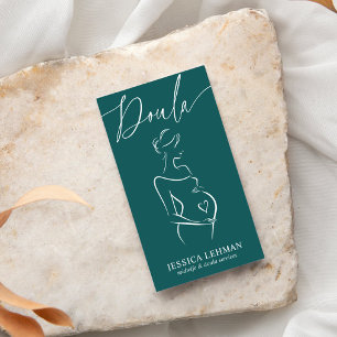 Boho Pregnant Lady Line Art Doula Midwife QRCODE Business Card