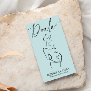 Boho Pregnant Lady Line Art Doula Midwife QRCODE Business Card