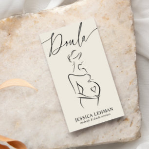 Boho Pregnant Lady Line Art Doula Midwife QRCODE Business Card