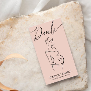 Boho Pregnant Lady Line Art Doula Midwife QRCODE Business Card