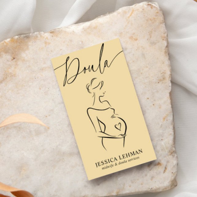 Boho Pregnant Lady Line Art Doula Midwife QRCODE Business Card (Creator Uploaded)