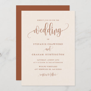 Boho Pretty Calligraphy Script Terracotta Wedding Invitation