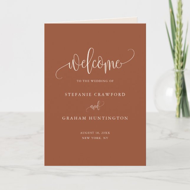 Boho Pretty Calligraphy Terracotta Wedding Booklet Program (Front)