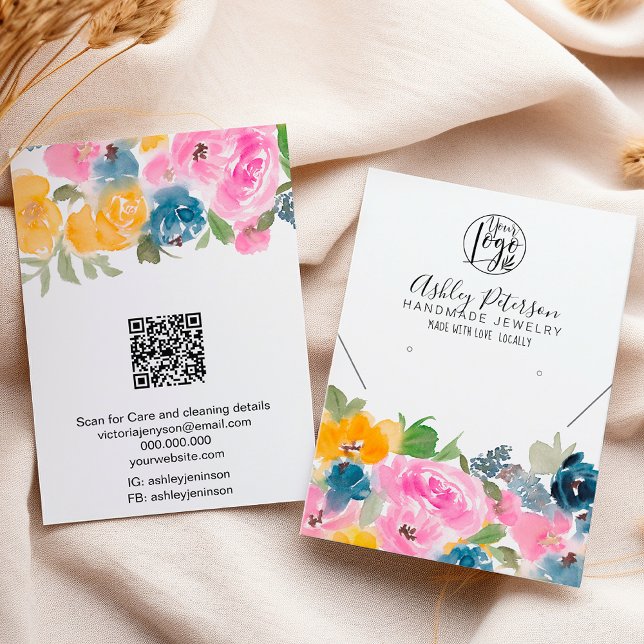 Boho pretty floral logo jewellery earring necklace business card (Boho pretty floral logo jewelry earring necklace business card)