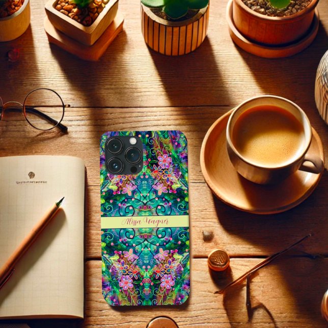 Boho Pretty Floral Stylish Colourful Name  Case-Mate iPhone Case (Creator Uploaded)
